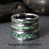 Moss Agate Hammered Tungsten ring 4mm 6mm 8mm