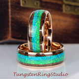 Opal Koa Wood Rose Gold Tungsten carbide Ring