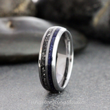 Meteorite Nebula Blue Sandstone Tungsten Ring Set