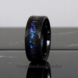 Meteorite Nebula Black Hammered Tungsten Ring 8 mm