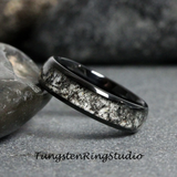 Black Rutilated Quartz Inlaid Black Tungsten Ring