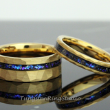 Meteorite Nebula Hammered Yellow Gold Tungsten Ring 4 mm