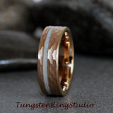 Deer Antler Hammered Rose Gold Tungsten Ring