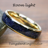 Nebula Blue Sandstone Yellow Gold Tungsten Ring