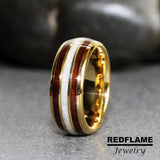 Koa Wood Crushed Mother of Pearl Tungsten Ring- Custom Order