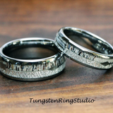 Meteorite Arrow Deer Antler Tungsten Ring Set