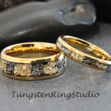 Meteorite Gold Leaf Tungsten Ring Set