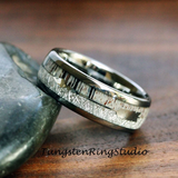 Meteorite Arrow Deer Antler Tungsten Ring Set