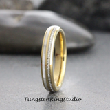 Meteorite Mother of Pearl Yellow Gold Tungsten Ring Set