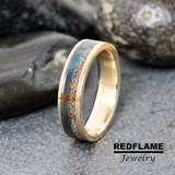 Solid 14K Gold Ring Blue Patina Copper and Dinosaur Bone- Custom Order