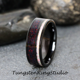 Fire White Opal and Black Opal Inlaid Black Tungsten Carbide Ring 6 mm  8 mm