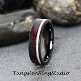 Fire White Opal and Black Opal Inlaid Black Tungsten Carbide Ring 6 mm  8 mm