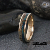 Solid 14K Gold Ring Blue Patina Copper and Dinosaur Bone- Custom Order