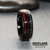 Meteorite Koa Wood Black Opal Tungsten Ring- Custom Order