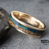 Solid 14K Gold Ring Blue Patina Copper and Dinosaur Bone- Custom Order