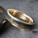 Solid 14K Gold Ring Blue Patina Copper and Dinosaur Bone- Custom Order