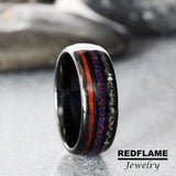 Meteorite Koa Wood Black Opal Tungsten Ring- Custom Order