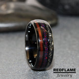 Meteorite Koa Wood Black Opal Tungsten Ring- Custom Order