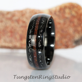 Meteorite Crushed Red Dinosaur Bone Tungsten Ring