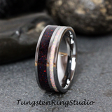 Fire Black Opal and White Opal Inlaid Tungsten Carbide Ring 6 mm 8 mm