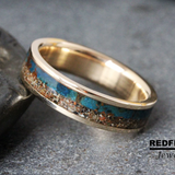 Solid 14K Gold Ring Blue Patina Copper and Dinosaur Bone- Custom Order