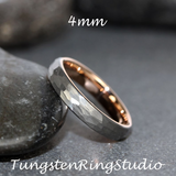 Hammered Rose Gold Gray Tungsten Carbide Ring 2 mm 4 mm 6 mm 8 mm