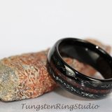 Meteorite Crushed Red Dinosaur Bone Tungsten Ring