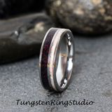 Fire Black Opal and White Opal Inlaid Tungsten Carbide Ring 6 mm 8 mm