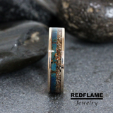 Solid 14K Gold Ring Blue Patina Copper and Dinosaur Bone- Custom Order