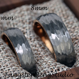 Hammered Rose Gold Gray Tungsten Carbide Ring 2 mm 4 mm 6 mm 8 mm