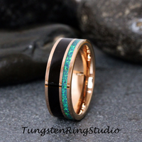 Black wood and Blue Opal Rose Gold Tungsten Carbide Ring