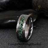 Moss Agate Hammered Tungsten Ring 4mm 6mm 8mm