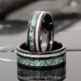 Moss Agate Fire White Opal Black Tungsten Ring