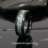 Moss Agate White Gold Accent Tungsten Ring