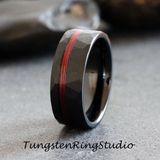 Red Fishing Line Hammered Tungsten Ring 8mm