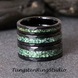 Moss Agate Ring Black Hammered Tungsten Ring 4mm 6mm 8mm