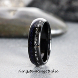 Meteorite Nebula Blue Sandstone Black Tungsten Ring Set