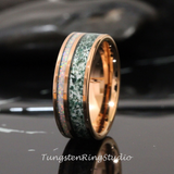 Moss Agate Fire White Opal Rose Gold Tungsten Ring