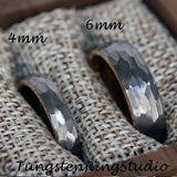 Hammered Silver Gray Tungsten Ring Set