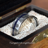 Nebula Blue Sandstone Hammered Offset Tungsten Ring