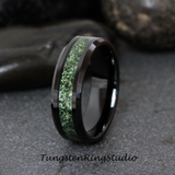 Moss Agate Black Beveled Tungsten Ring 4mm 6mm 8mm