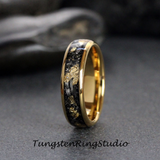 Gold Leaf Meteorite Tungsten Ring 4mm 6mm 8mm