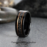 Meteorite Rose Gold Strips Flat Tungsten Ring Set