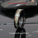 Moss Agate Rose Gold Accent Black Hammered Tungsten Ring 6mm 8 mm