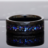 Meteorite Nebula Black Hammered Tungsten Ring 8 mm