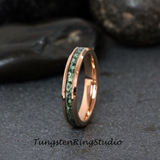 Moss Agate Rose Gold Beveled Tungsten Ring 4mm 6mm 8mm