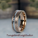 Deer Antler Hammered Rose Gold Tungsten Ring