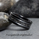 Meteorite White Gold Strip Black Tungsten Carbide Ring