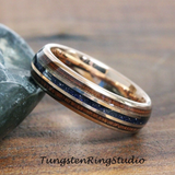 Nebula Blue Sandstone Koa Wood Rose Gold Tungsten Ring