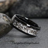 Black Rutilated Quartz Inlaid Black Tungsten Ring 4mm 6mm 8mm